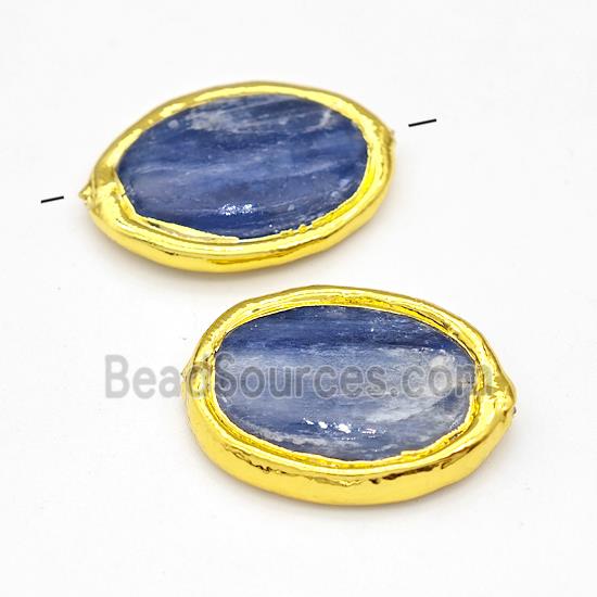 Natural Blue Kyanite Oval Beads Gold Plated