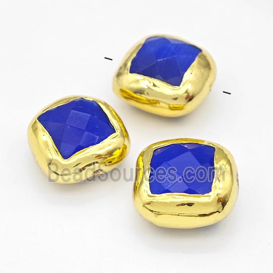 Blue Cat Eye Stone Beads Square Gold Plated