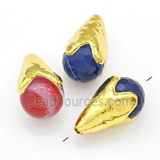 Mixed Gemstone Teardrop Beads Gold Plated