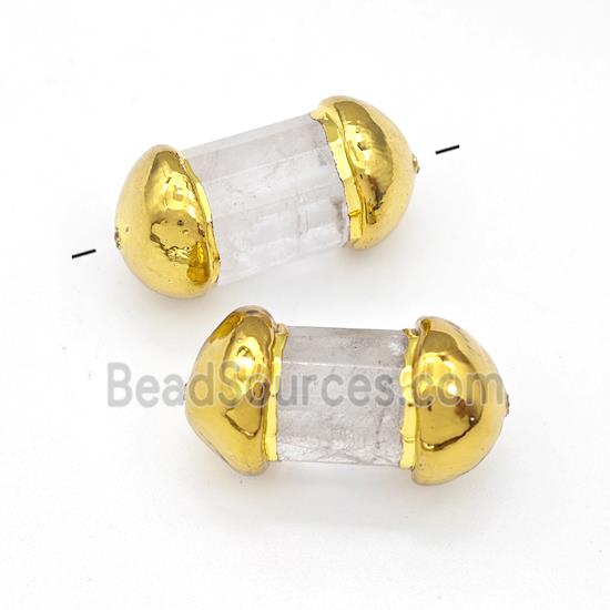 Natural Clear Crystal Quartz Tube Beads Gold Plated