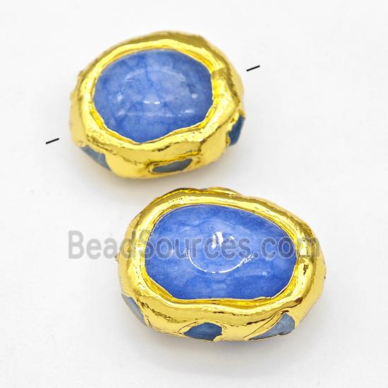 Blue Dye Jade Beads Freeform Gold Plated