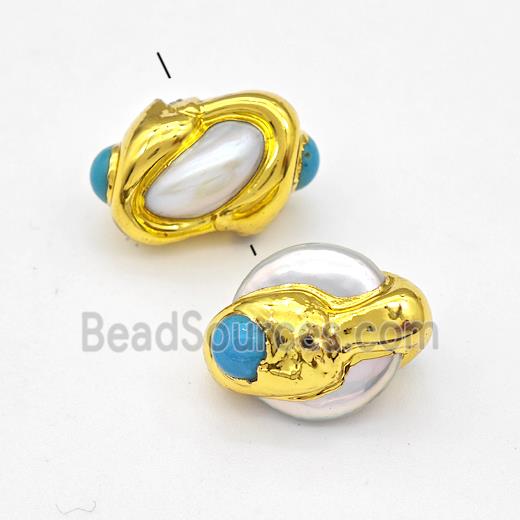 White Pearl Coin Beads Gold Plated