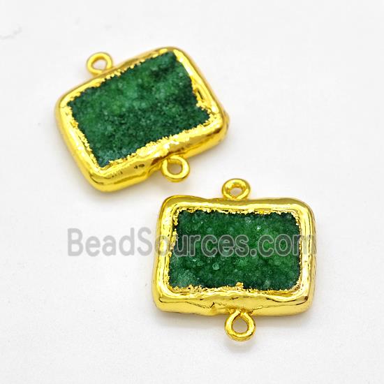 Green Druzy Quartz Rectangle Connector Gold Plated