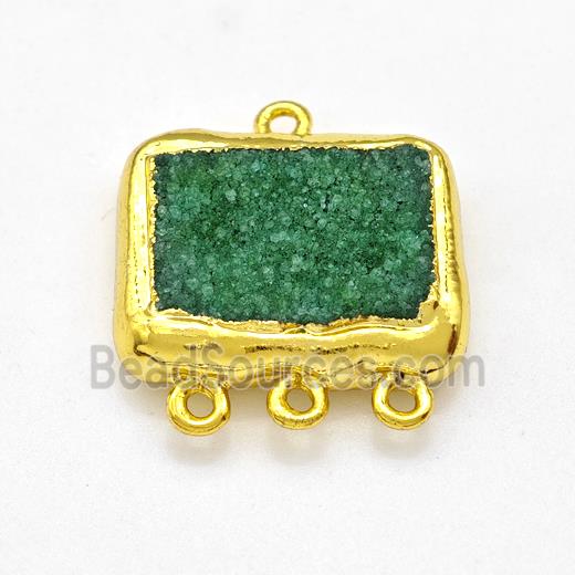 Green Druzy Quartz Rectangle Connector Gold Plated