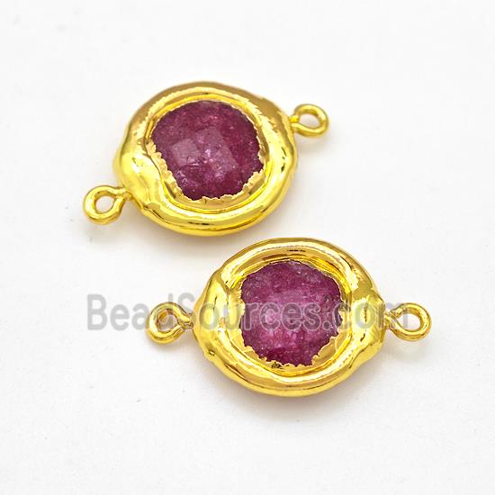 Red Dye Jade Coin Connector Gold Plated