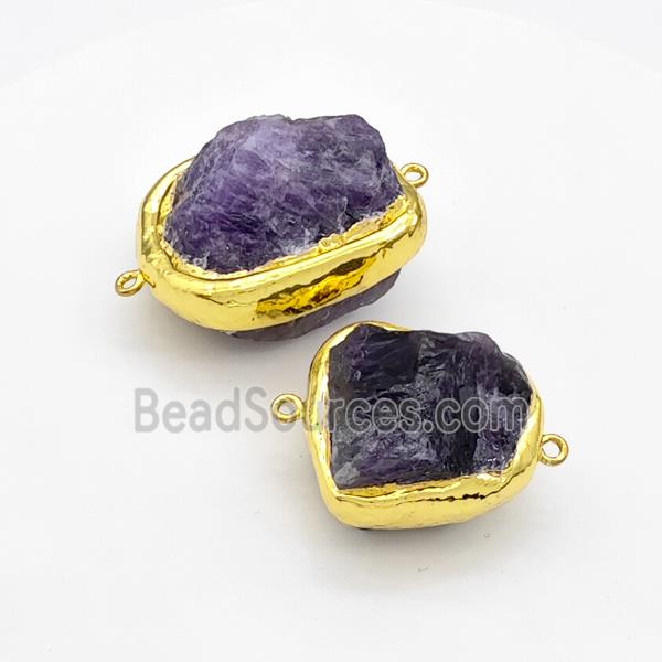 Natural Purple Amethyst Nugget Connector Freeform Gold Plated