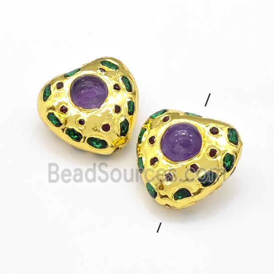 Amehtyst Heart Beads Gold Plated
