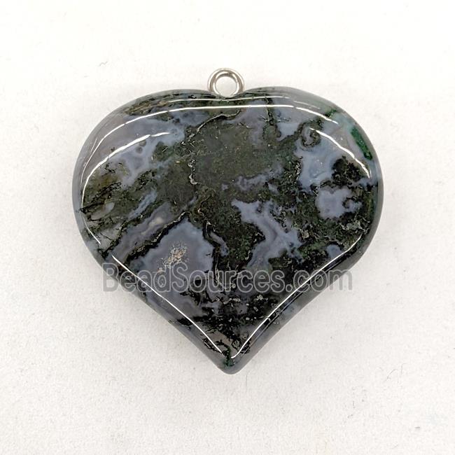 Natural Green Moss Agate Heart Pendant