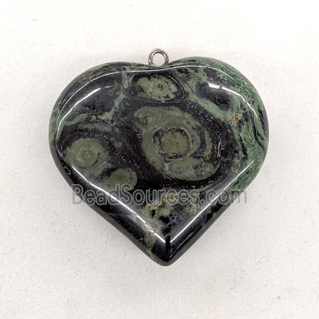 Natural Kambaba Jasper Heart Pendant Green