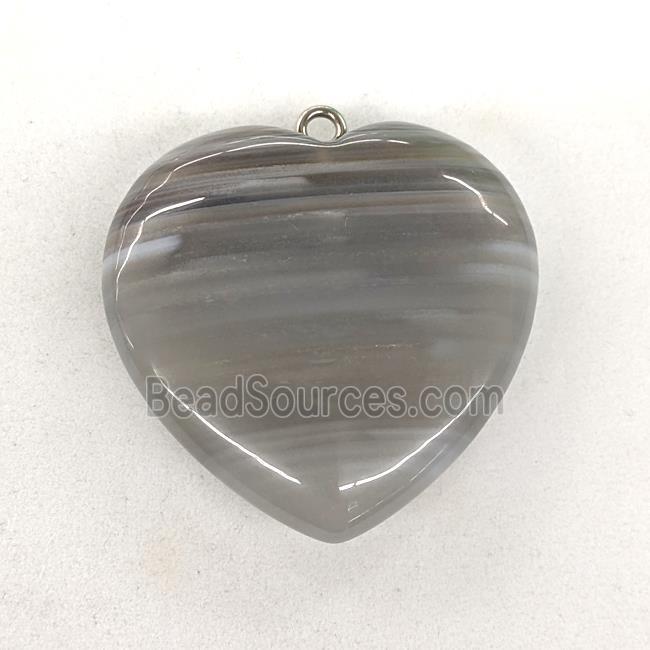 Natural Gray Agate Heart Pendant