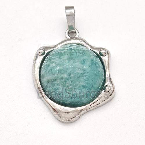 Green Amazonite Pendant Half Round Platinum Plated