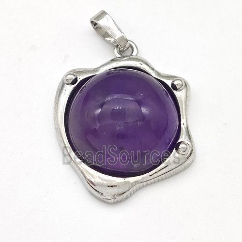 Amethyst Pendant Half Round Platinum Plated