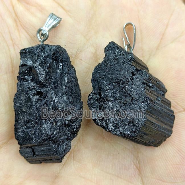 Natural Black Tourmaline Nugget Pendant Freeform