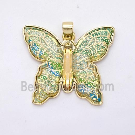 Green Resin Butterfly Pendant Gold Plated