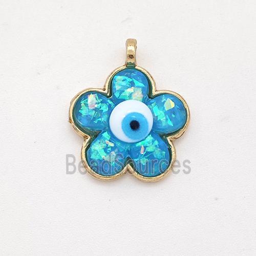 Copper Flower Pendant Pave Aqua Fire Opal Eye Gold Plated