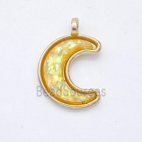 Copper Moon Pendant Pave Yellow Fire Opal Gold Plated