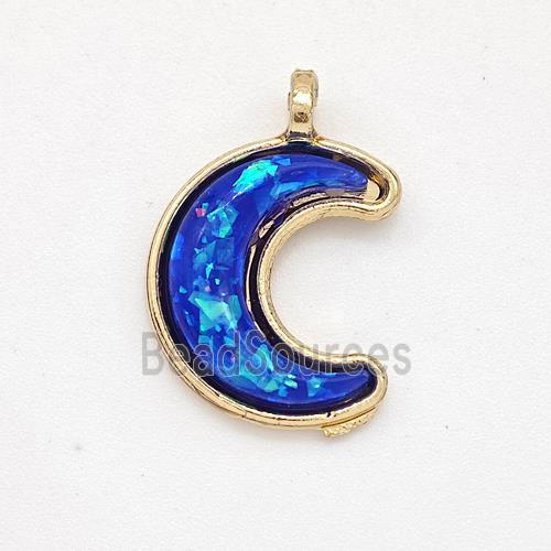 Copper Moon Pendant Pave Blue Fire Opal Gold Plated