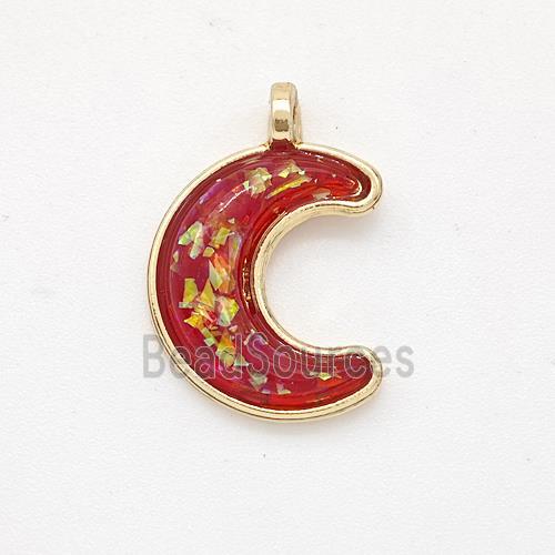 Copper Moon Pendant Pave Red Fire Opal Gold Plated