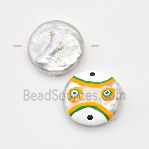 Baroque Style Pearl Coin Beads Multicolor Enamel Evile Eye