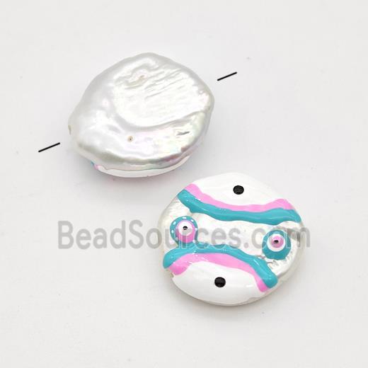 Baroque Style Pearl Coin Beads Multicolor Enamel Evile Eye