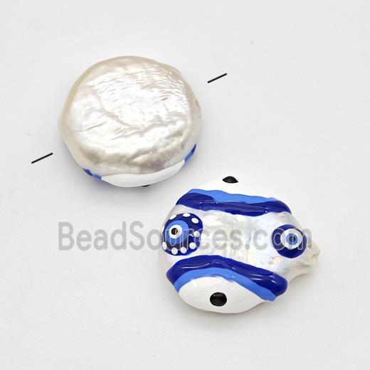 Baroque Style Pearl Coin Beads Multicolor Enamel Evile Eye