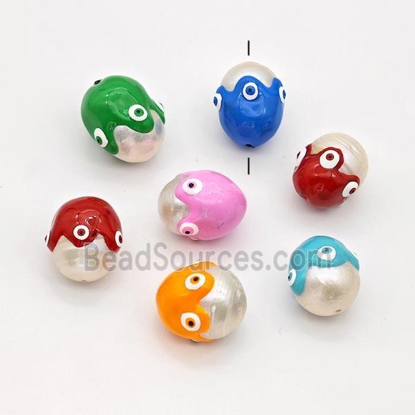 White Pearl Potato Beads Enamel Evil Eye Mixed