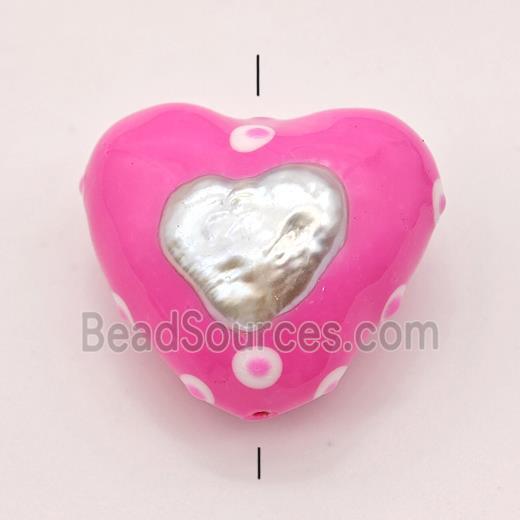 Clay Heart Beads Pave Pearl Pink Enamel