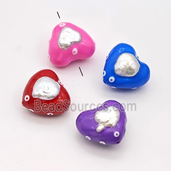 Clay Heart Beads Pave Pearl Enamel Mixed