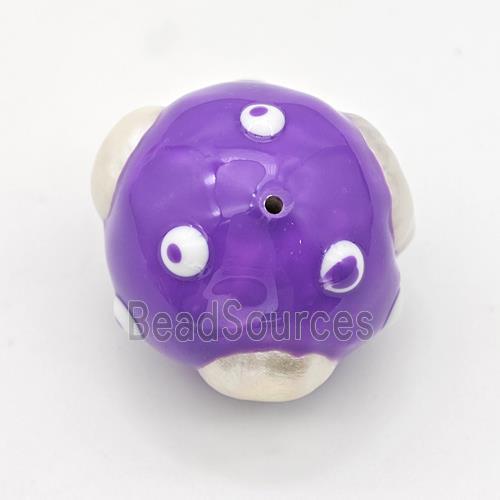 Clay Round Beads Pave Pearl Purple Enamel