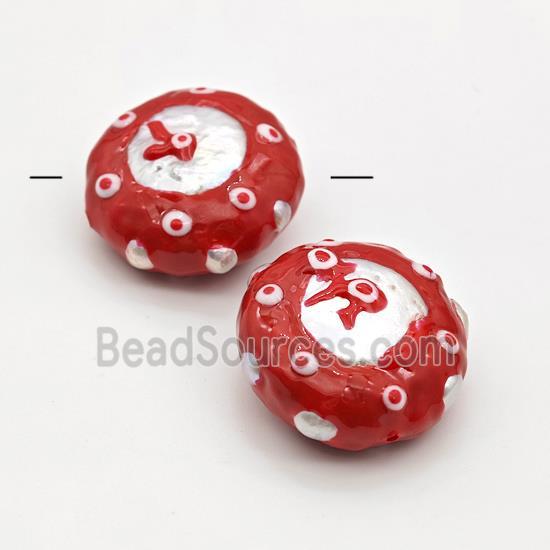 Baroque Style Pearl Coin Beads Red Enamel Evil Eye