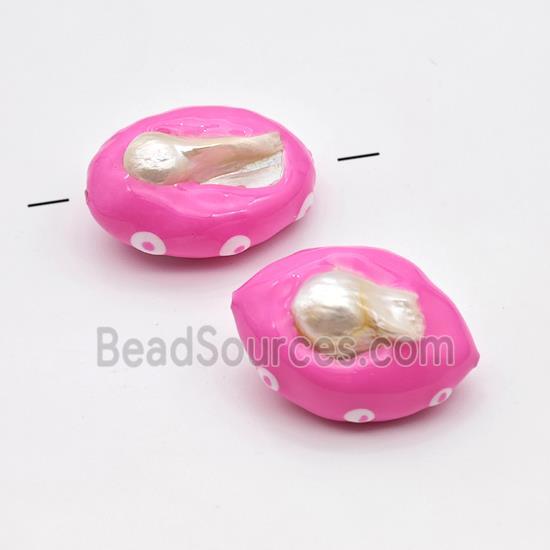 Baroque Style Pearl Oval Beads Pink Enamel Evil Eye