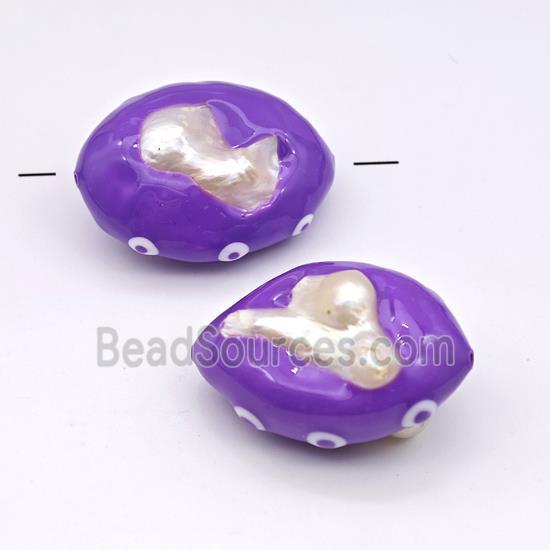 Baroque Style Pearl Oval Beads Purple Enamel Evil Eye