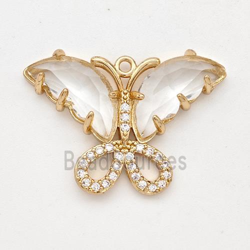 Clear Crystal Glass Copper Butterfly Pendant Pave Zirconia Gold Plated