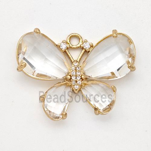 Clear Crystal Glass Copper Butterfly Pendant Pave Zirconia Gold Plated