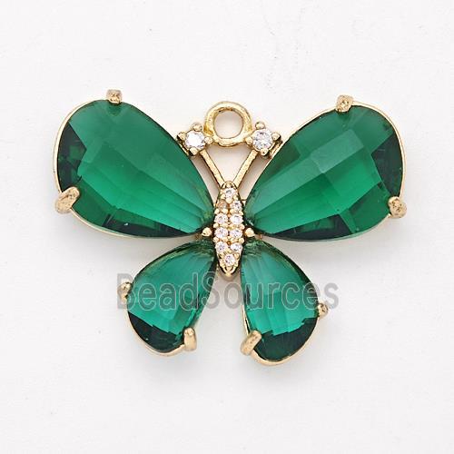 Green Crystal Glass Copper Butterfly Pendant Pave Zirconia Gold Plated