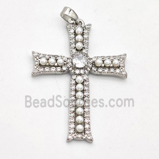 Copper Cross Pendant Pave Pearlized Resin Platinum Plated