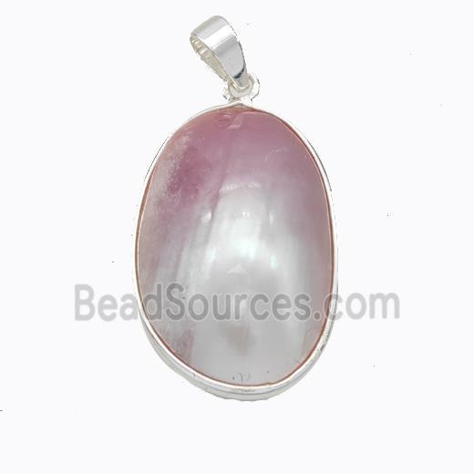 Natural Pink Mabe Shell Pendant Copper Platinum Plated