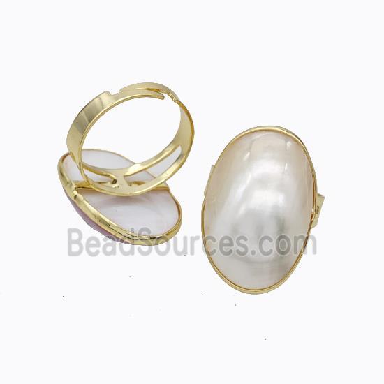 White Mabe Shell Rings Copper Gold Plated