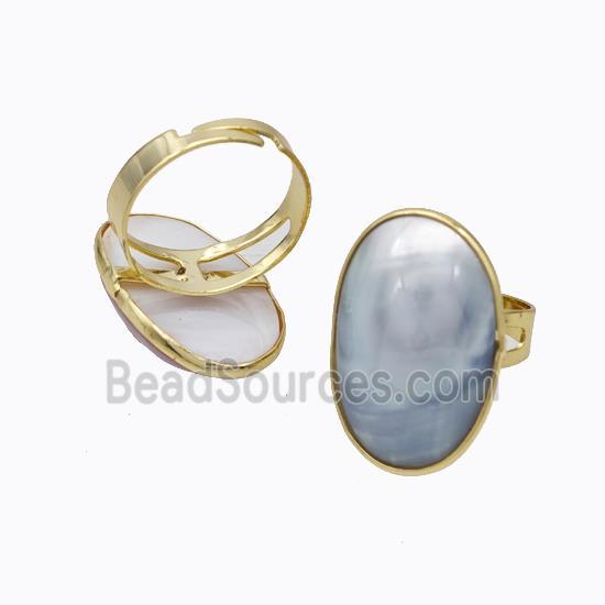 Gray Mabe Shell Rings Copper Gold Plated