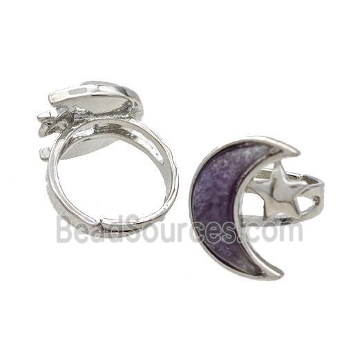 Copper Moon Rings Pave Amethyst Adjustable Platinum Plated