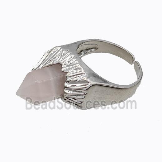 Copper Rings Pave Prism Rose Quartz Platinum Plated