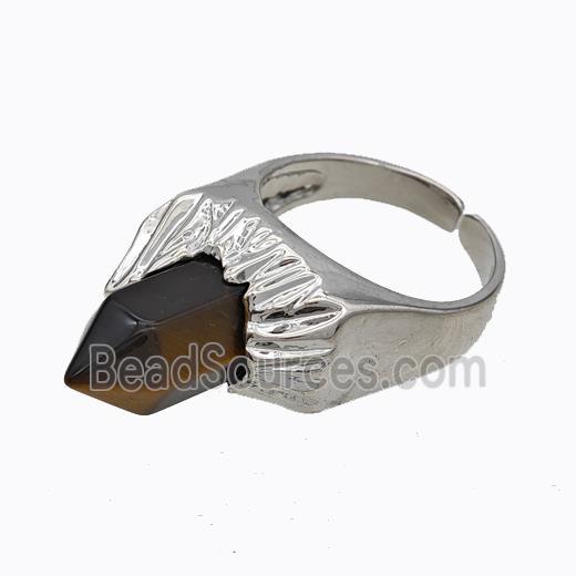 Copper Rings Pave Prism Tiger Eye Platinum Plated