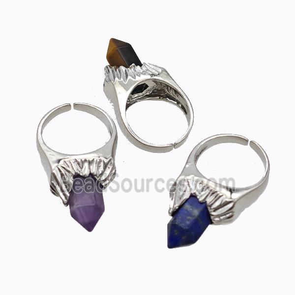 Copper Rings Pave Gemstone Prism Quartz Platinum Plated Mixed