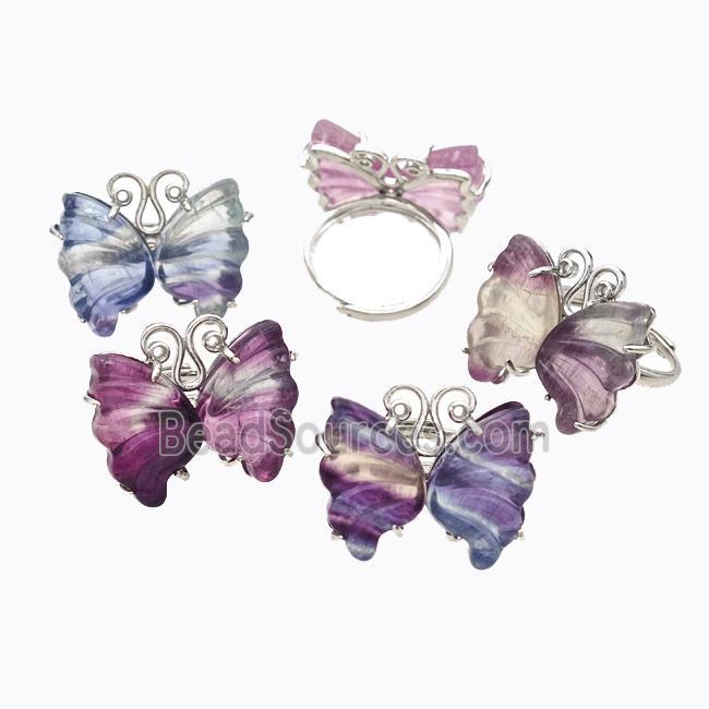 Multicolor Fluorite Butterfly Rings Copper Platinum Plated Mixed