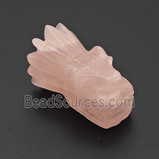 Natural Pink Rose Quartz Dragonhead Beads Carved