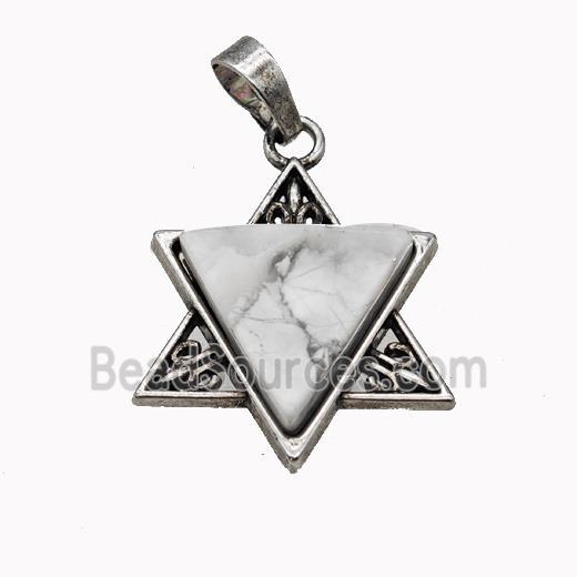 Alloy David Star Pendant Pave Wholite Turquoise Antique Silver