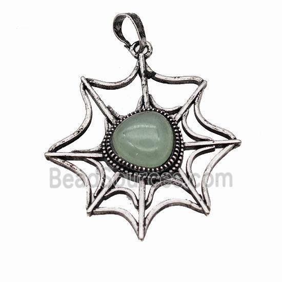 Alloy Spiderweb Pendant Pave Green Aventurine Antique Silver