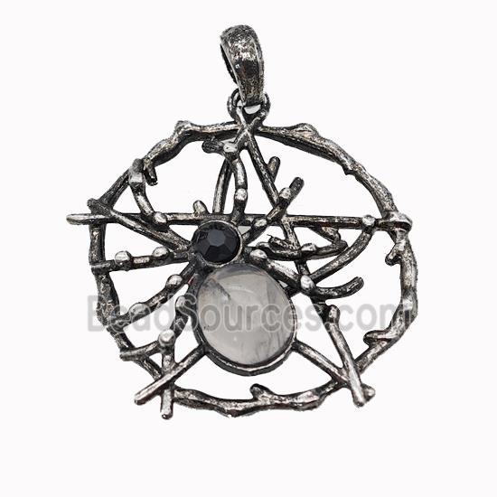 Alloy Spider Pendant Pave Clear Quartz Antique Silver