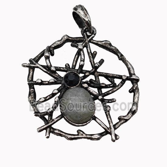 Alloy Spider Pendant Pave Labradorite Antique Silver