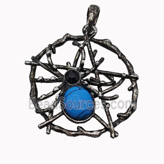 Alloy Spider Pendant Pave Blue Howlite Antique Silver